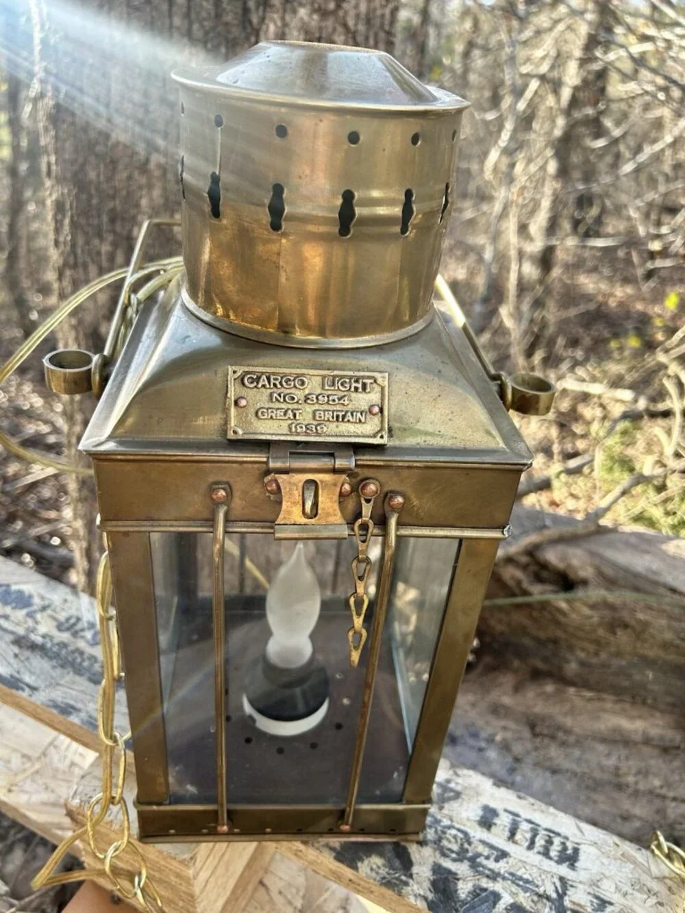 Vintage Marine Cargo Light GR Britain 1939 Brass Ship Carriage Lantern Nautical